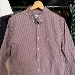 Lacoste Men's Plaid Shirt - Brown and White